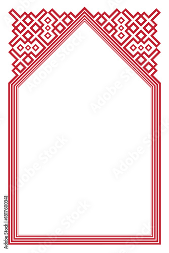 Red and White Geometric Border Frame. Decorative Arch Design for Certificates, Invitations, and Islamic Art Backgrounds. 70