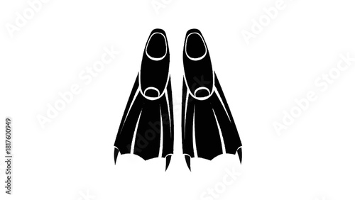 Vector illustration of black and white graphic icon of a pair of swimming flippers isolated on transparent background 