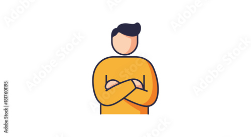 Confident man with arms crossed standing against white perfect for business presentation backdrop symbolizing leadership and assurance.