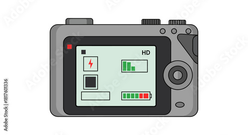 digital camera display showing settings and battery life perfect for demonstrating photography concepts technology blogs or equipment reviews.