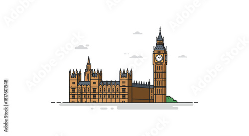 houses of parliament illustration featuring big ben on the thames riverbank perfect for travel blogs depicting uk architecture and british heritage