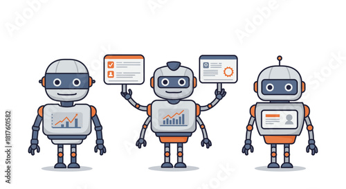 Innovative robots visualizing data for business intelligence showcasing automations role in analytics and data-driven decisions perfect for tech and ai articles.