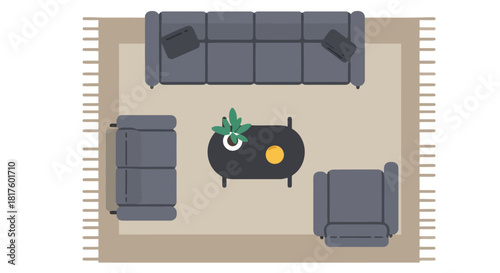 Living room furniture arrangement sofa chairs and coffee table on a rug in a cozy interior perfect for interior design and home decor projects.