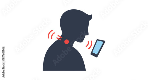 Phone addiction concept person with smartphone experiencing neck pain illustrating digital dependence technology overuse and health problems.