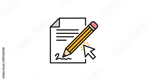 Signing document online with a pencil and cursor finalizing a contract with electronic signature for digital agreement and business efficiency.