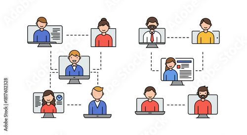 virtual team meeting coworkers connecting through online video calls sharing updates  ideas in a remote work setting ideal for telecommuting blogs