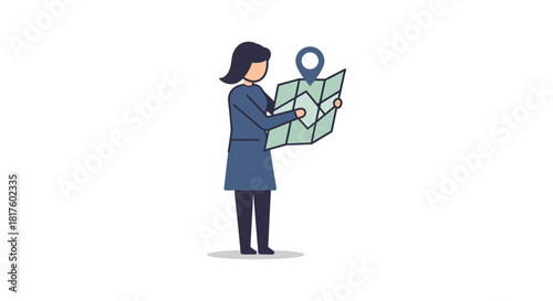 Woman reading map planning travel route navigating city streets exploring urban destinations perfect for vacation planning guides.