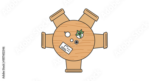 Wooden table with objects from above perfect for blog about interior design modern living or design trends promoting style and comfort in home decor