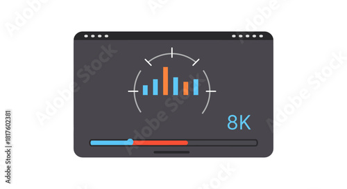 8k resolution video progress bar displaying data visualization modern ui for ultra high definition streaming perfect for media tech company presentations.