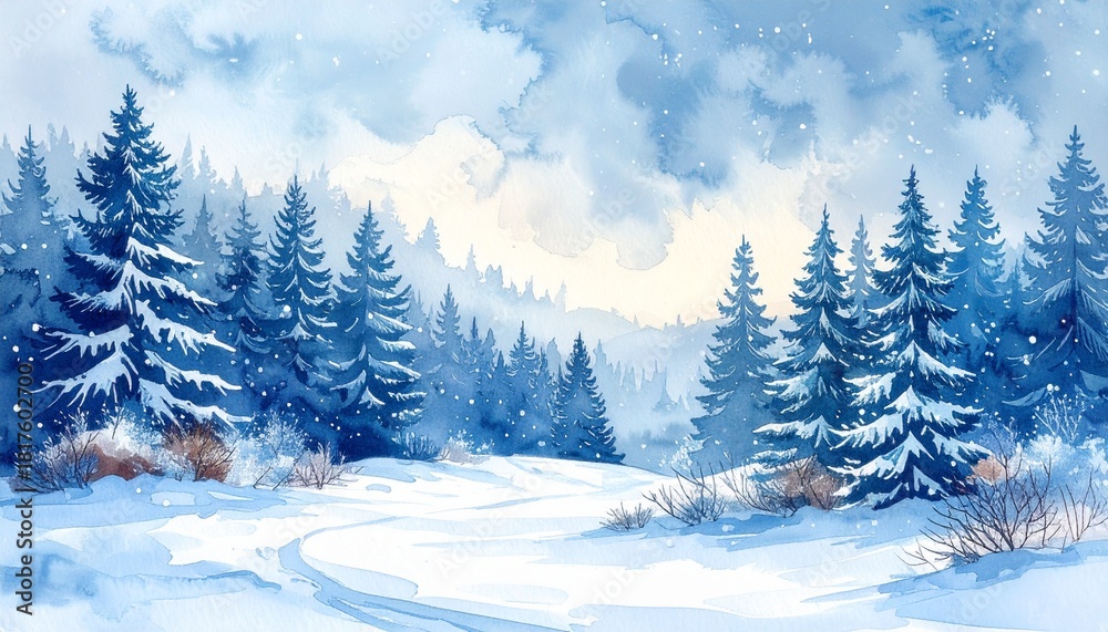 Fototapeta premium winter landscape with trees and mountains, winter landscape with trees and snow, winter landscape with trees,