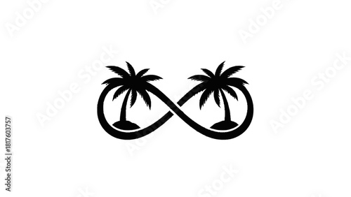 Vector illustration of black silhouette of two palm trees forming an infinity symbol isolated on transparent background 