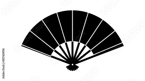 Vector illustration of black silhouette of a traditional japanese folding hand fan, sensu, isolated on transparent background 