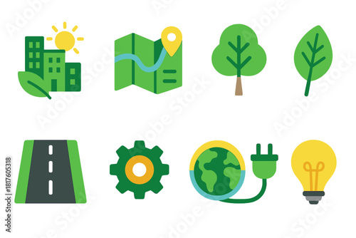 Renewable energy 3d icon set. Green energy, environmental sustainability icons collection.