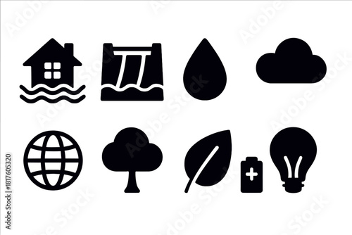 Nature, environment solid icon set. Eco-friendly, conservation symbols collection