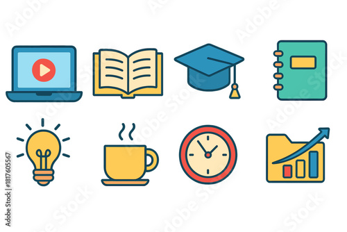 Education and online learning flat icon set for digital and classroom use
