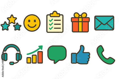Business and communication icon set. Essential flat icons for productivity