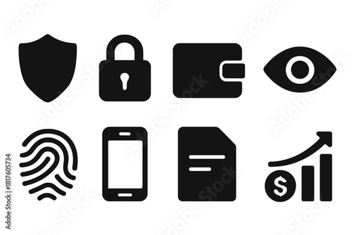 Cybersecurity solid icon set. Security, privacy, protection icons collection