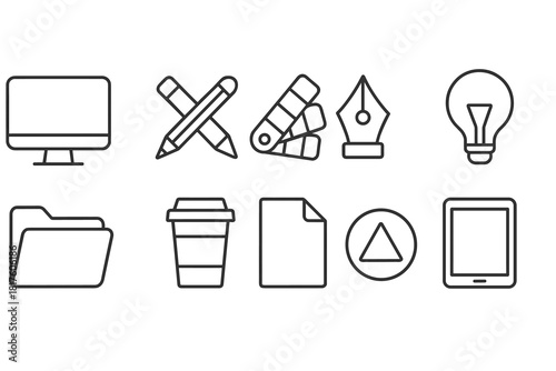 Creative tools outline icon set. Office, design, digital tools outline collection".