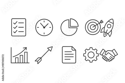 Business and productivity line icon set. Success, time management, growth icons collection