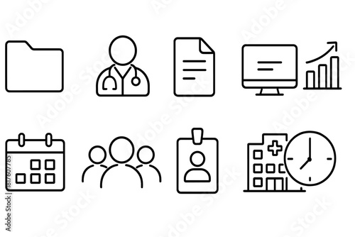 Medical and office line icon set. Healthcare, business, document, and teamwork icons