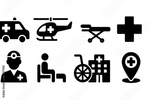 Medical and healthcare solid icon set. Emergency, hospital icons solid collection