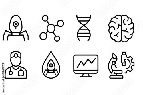 Science and biology line icon set. Genetics, molecule, research icons outline collection