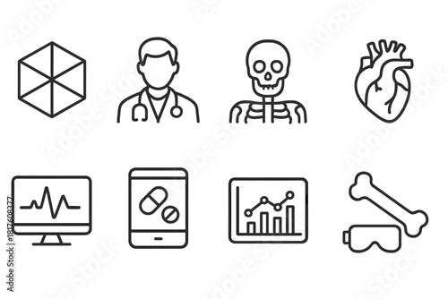 Medical, healthcare outline icon set. Anatomy, medtech, hospital linear icons collection