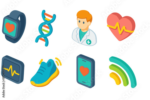 Health and fitness 3d icon set for wellness and medical apps