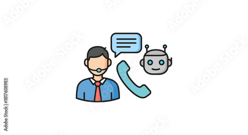 ai customer service helping a client by using a chatbot and phone call illustrating ai assistance and modern communication perfect for tech blogs