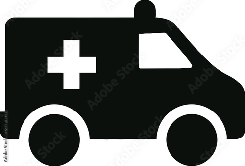 Ambulance Vehicle Silhouette Icon Representing Emergency Medical Services and Healthcare Availability for First Responders on the Road