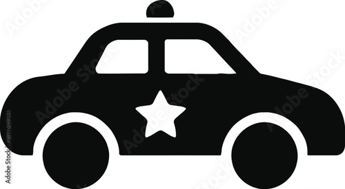Black and white police car vector illustration depicting law enforcement and public safety for graphic design projects and presentations