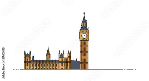 Big ben and parliament buildings uk landmark illustrating british culture and history against a white background suitable for travel brochures