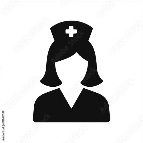 Nurse Icon Silhouette Depicting Healthcare Professionalism and Medical Expertise for Use in Hospital and Clinic Designs Isolated on White Background