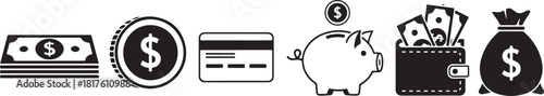 Collection of Financial Icons With Dollar Signs money cash
