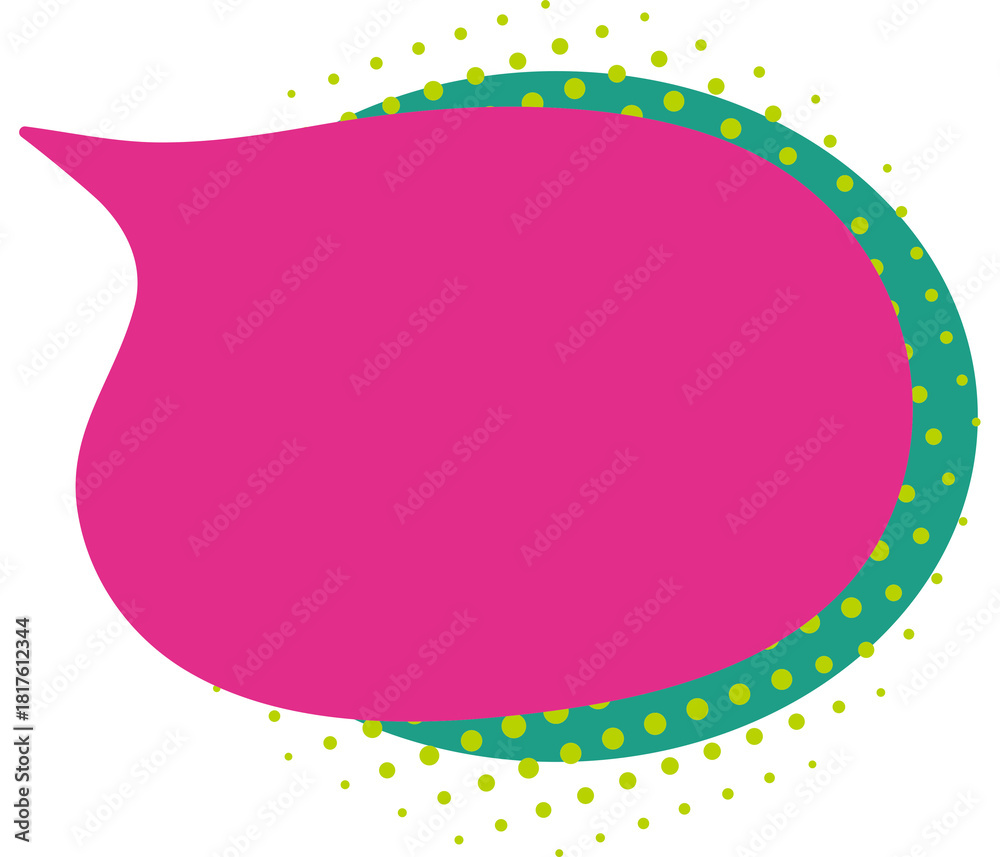 Naklejka premium Contrast pop art decorative speech bubble in green and pink colors with halftone dots, blank comic frame for retro media banner