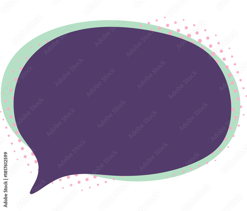 Fototapeta premium Message pop art bubble, retro 90s cartoon sticker, purple with halftone dots blank quote box isolated design