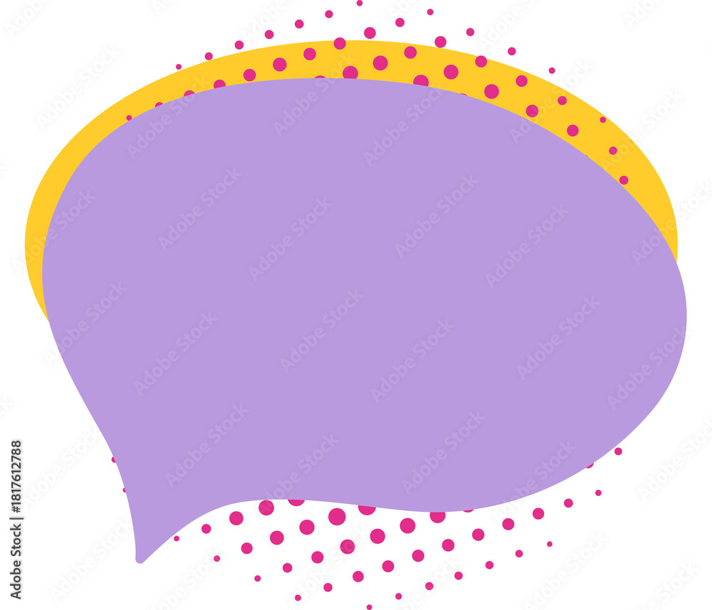 Obraz premium Speech comic bubble in yellow and purpe color with halftone shadow. Retro pop art design for media banner. Isolated raster cartoon decoration