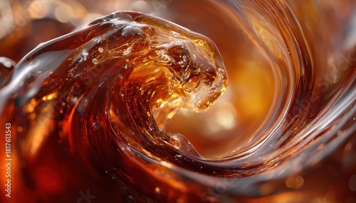 Abstract Fresh Drink: Close-Up Of Carbonated, Tea, Or Alcoholic Beverages Swirling In A Whirlwind Of Details.