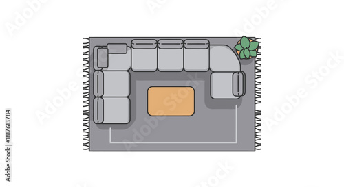 living room design with sectional sofa on rug showcasing interior arrangement and home decor for creating comfortable and inviting space.