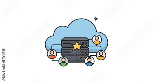 cloud computing network connecting diverse users for scalability and collaboration ideal for digital transformation and innovative solutions in modern enterprises.
