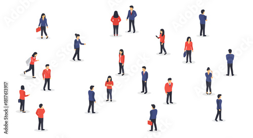 Diverse group of people standing creating a crowd for various business needs or illustrating social distancing guidelines for public health use.