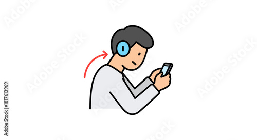 forward head posture person using smartphone with neck strain technology overuse causing discomfort suitable for health campaign posture correction