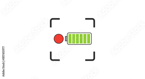 fully charged battery in a recording frame symbolizing power and readiness perfect for energy efficiency blogs or technology tutorials.