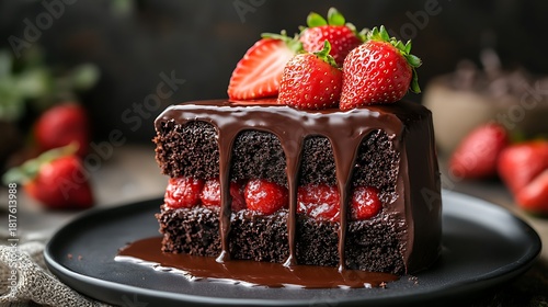 Indulge in decadent chocolate strawberry cake with rich ganache dripping down the sides - perfect for birthdays, celebrations and sweet moments