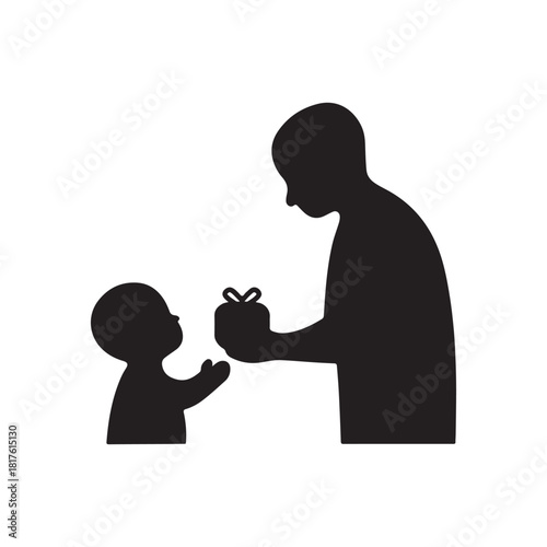 Father giving gift to child silhouette illustration representing love family and celebration events conceptualizing happy occasions and paternal care