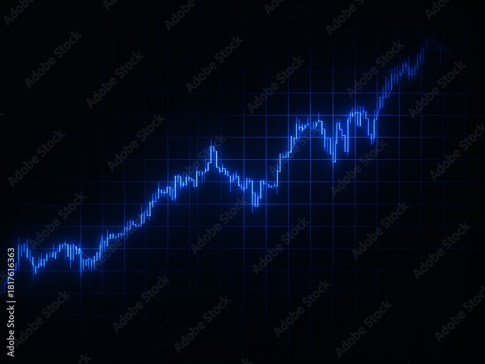 Fototapeta premium Electric Blue Financial Chart Ascending Against Black Backdrop.