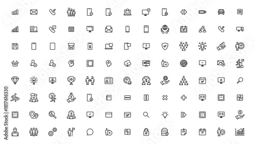 Business and Teamwork Line Icons Set – Minimal Outline Vector Collection for Corporate and Finance