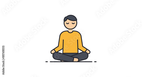 Man meditating for stress relief practicing mindfulness in lotus position promoting relaxation and wellness ideal for mental health campaigns.