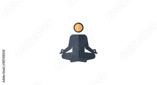 Meditating person icon finding inner peace against a white background ideal for illustrating wellness mindfulness yoga and stress reduction techniques.