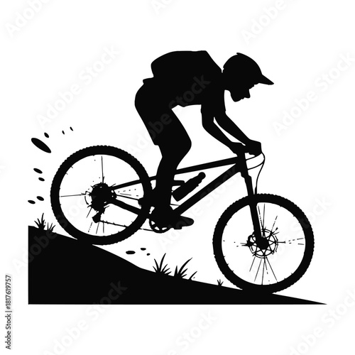 Mountain Biking Silhouette on Downhill Trail